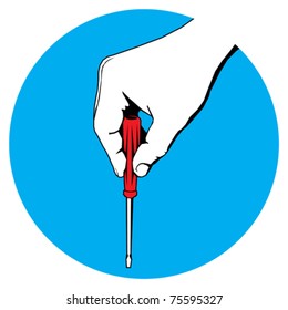 hand with screwdriver blue label eps 10