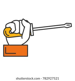 hand with screwdriver isolated icon