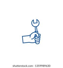 Hand with screwdriver line icon concept. Hand with screwdriver flat  vector symbol, sign, outline illustration.