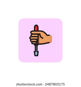 Mano con icono de línea de destornillador. Trabajador, carpintería, herramienta. Concepto de construcción. La Ilustración vectorial se puede utilizar para temas como las tareas domésticas, la instalación, el mejoramiento