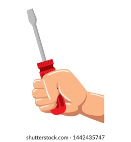 hand with screwdriver metal tool