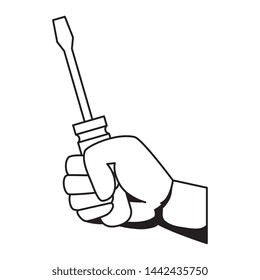 hand with screwdriver metal tool