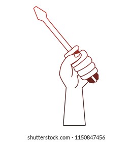 Hand with screwdriver red lines