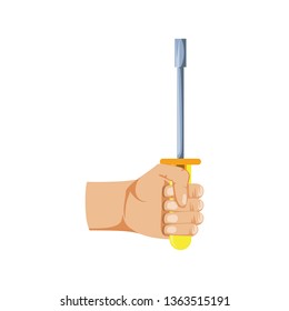 hand with screwdriver tool isolated icon