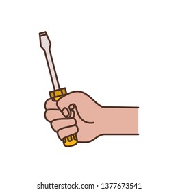 hand with screwdriver tool isolated icon