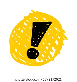 hand scribble circle and exclamation symbol on it. scribble yellow circle and exclamation mark