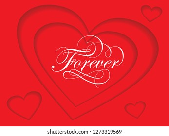 hand script red heart background paper cut style forever vector illustration vintage