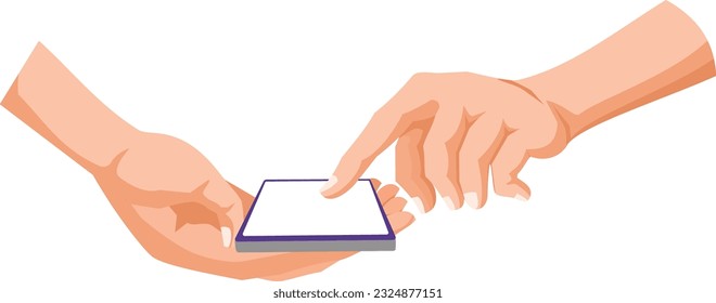 Hand scrolling smartphone screen with empty display. Tap application on Smartphone screen. Vector Cartoon Illustration