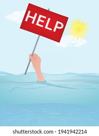 Hand in sea. drowning. vector