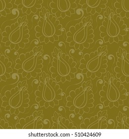 Hand seamless pattern. Stylish green ornament for decorating fabrics, Wallpaper, packaging.