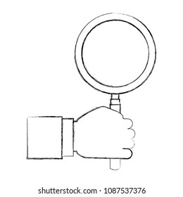 hand with search magnifying glass icon
