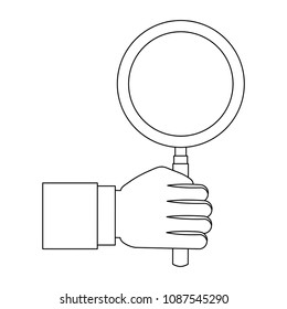 hand with search magnifying glass icon