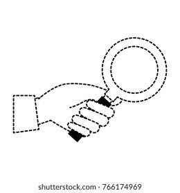 hand with search magnifying glass icon