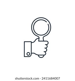Hand with search tool.Vector linear icon isolated on white background. - Powered by Shutterstock - Get 15% off with code: PIKWIZARD15