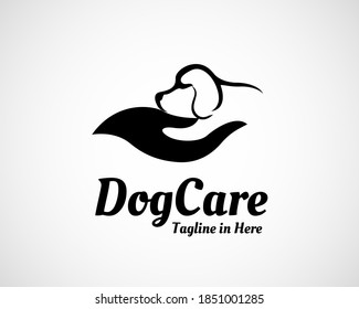 ilustración de diseño de logotipo de cuidado de perros con protección manual
