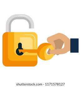 hand with secure padlock and key