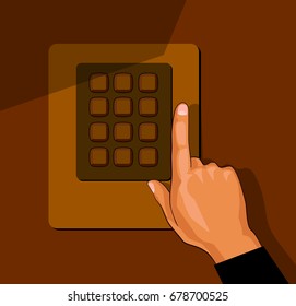 hand with security keypad buttons, cartoon vector