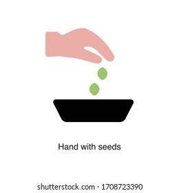 Mano con icono de semillas vectorial sobre fondo blanco. Icono coloreado