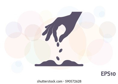 Hand and seeds, vector icon.