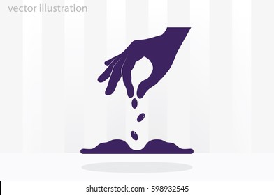 Hand and seeds, vector icon