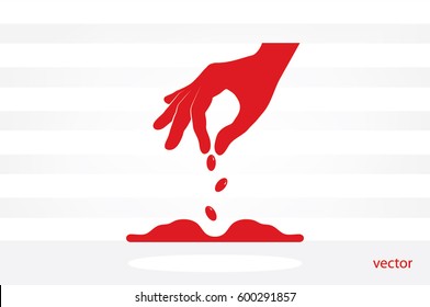 Hand and seeds, vector icon