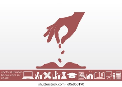 Hand and seeds, vector icon