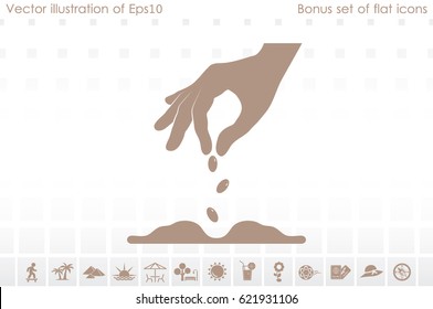 Hand and seeds, vector icon