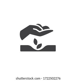 Hand and seeds vector icon. filled flat sign for mobile concept and web design. Hand planting seeds in ground glyph icon. Symbol, logo illustration. Vector graphics
