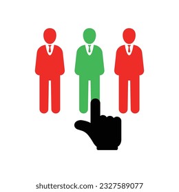 hand select employee like recruitment. flat simple minimal leadership logo graphic design isolated on white. concept of recruiting crowd symbol or work searches or choice and queue for headhunters