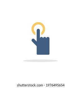 Hand selecting button. Finger touch and press the item. Icon with shadow. Commerce glyph vector illustration