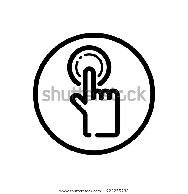 Hand selecting\
button. Finger touch and press the item. Commerce outline icon in a\
circle. Vector\
illustration
