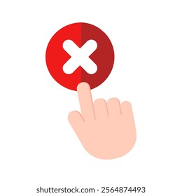 Hand selecting cross mark. Decision, choice, option, solution, fail, reject, decline concepts. Flat vector design isolated illustration.
