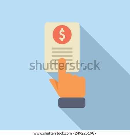 Hand selecting flat design financial document icon for digital touch concept and ecommerce purchase with dollar sign and symbol of wealth management and accounting