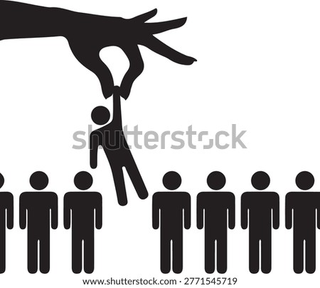 Hand selecting person from crowd, recruitment and choice, individuality, standing out, unique, picking someone.
