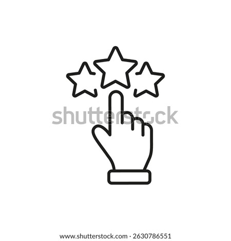 Hand Selecting Star Rating Line Icon. Customer Feedback, Review, And Satisfaction Evaluation Outline Symbol. Quality Assessment And User Experience. Editable Stroke. Isolated Vector Illustration.