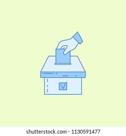 hand with a selective sheet and an urn field outline icon. Element of elections icon for mobile concept and web apps. Field outline hand with a selective sheet and an urn icon on colored background