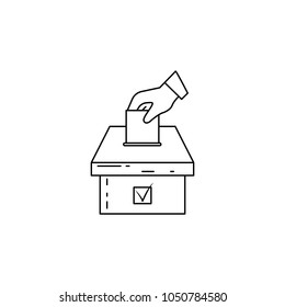 hand with a selective sheet and an urn icon. Elements of elections icon. Premium quality graphic design. Signs and symbol collection icon for websites, web design, mobile app on white background