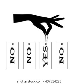 Hand selects word Yes.Vector illustration