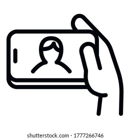 Icono de selfie manual. Icono del vector de selfie de mano de contorno para diseño web aislado en fondo blanco