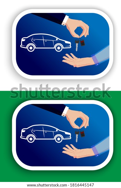 Hand of the seller in a business suit give,\
hold out car keys. Buyer\'s hand accepts, takes car keys after\
purchase, transaction, conclusion of the contract. For bank,\
insurance company, car\
dealership