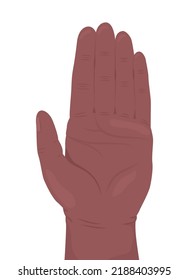 Hand up semi flat color vector hand gesture. Editable pose. Human body part on white. Lesson answer. Stop and reject cartoon style illustration for web graphic design, animation, sticker pack