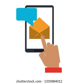 hand sending email with smartphone