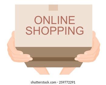Hand sent a brown cardboard box online shopping, e-commerce concept vector