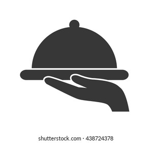 Hand server a menu plate. silhouette figure, vector graphic
