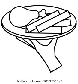 hand server with thigh chicken and french fries