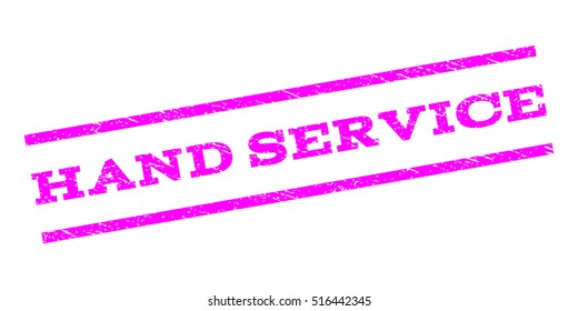 Hand Service watermark stamp. Text tag between parallel lines with grunge design style. Rubber seal stamp with unclean texture. Vector magenta color ink imprint on a white background.