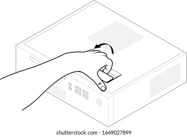 IT-Geräte für Handbedienung: Öffnen eines PC-Gehäuses.