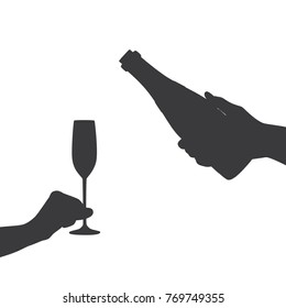 Hand serving champagne, vector illustration design. Hands collection.