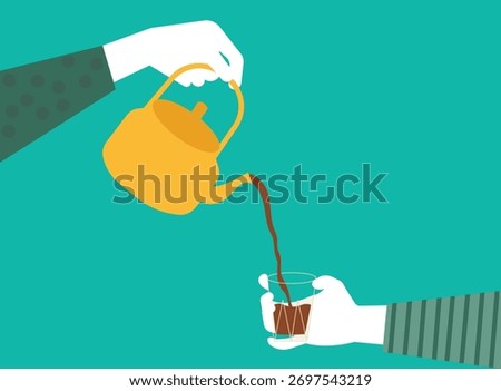 Hand serving tea from tea pot illustration