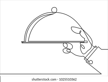 Hand Serving Tray of Food-continuous line drawing